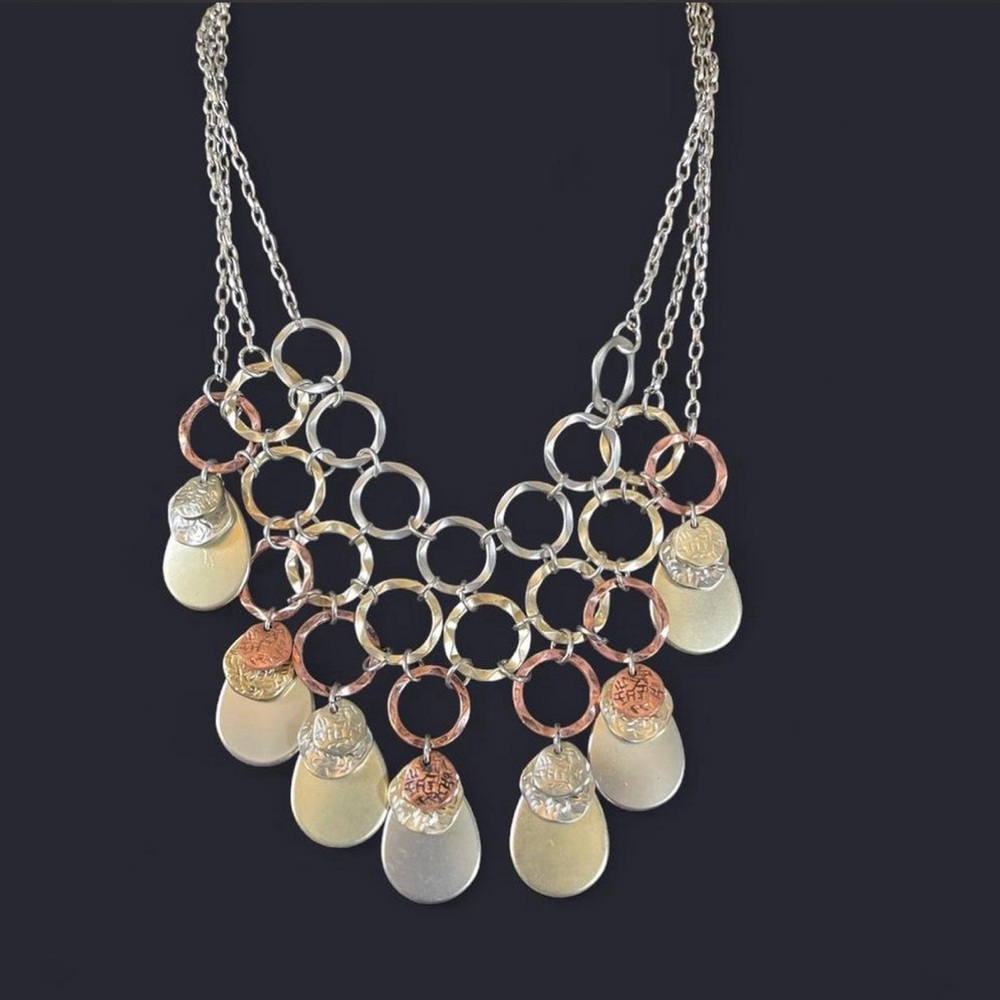 Tri-Tone Circle & Teardrop Statement Necklace - Women's Jewelry
